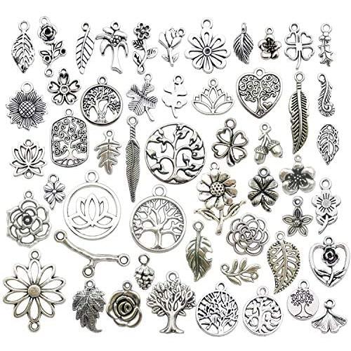 WOCRAFT 100g Craft Supplies Small Antique Silver Plant Tree Flower Charms for Jewelry Making Crafting Findings Accessory for DIY Necklace Bracelet (M291)