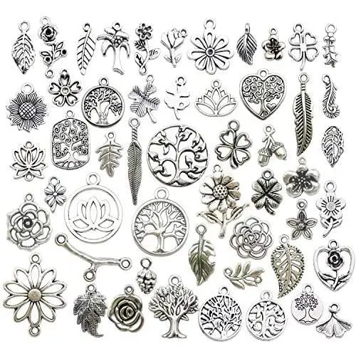 WOCRAFT 100g Craft Supplies Small Antique Silver Plant Tree Flower Charms for Jewelry Making Crafting Findings Accessory for DIY Necklace Bracelet (M291) WOCRAFT 100g Craft Supplies Small Antique Silver Plant Tree Flower Charms for Jewelry Making Crafting Findings Accessory for DIY Necklace Bracelet (M291)