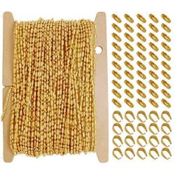 ZCNest 32.8 Ft(10m) Gold Beads Ball Chains for Jewelry Making Set, with Connector Clasps+Pinch Bails, Cable Link Craft Chain Findings for Necklace Bracelet Earring DIY Wide 1.5mm_2079-B