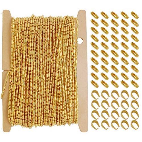 ZCNest 32.8 Ft(10m) Gold Beads Ball Chains for Jewelry Making Set, with Connector Clasps+Pinch Bails, Cable Link Craft Chain Findings for Necklace Bracelet Earring DIY Wide 1.5mm_2079-B