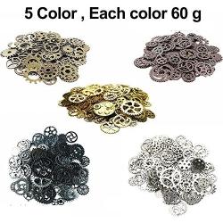 Awtlife 300 Gram Assorted Vintage Antique Steampunk Gears Charms Watch Cog Wheel Sets 5 Color