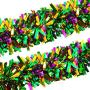 Mardi Gras Tinsel Garland Metallic Festooning Garland Glitter Mixed Color Garland Hanging Fringe Garland for Mardi Gras Party Decorations, 16.5 Feet Each (2 Pieces)