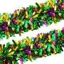 Mardi Gras Tinsel Garland Metallic Festooning Garland Glitter Mixed Color Garland Hanging Fringe Garland for Mardi Gras Party Decorations, 16.5 Feet Each (2 Pieces)