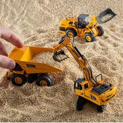 Top Race Metal Diecast Construction Toys Set of 3, Loader, Excavator, Dump Truck Pack of 3 Metal Realistic Construction Trucks Models 1:60 Scale