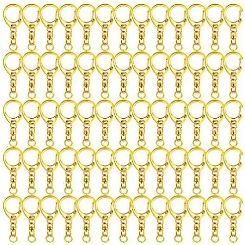 Roctee 120 Pcs Key Chain Clip D Snap Hook Split Metal Keychain with Chain, Keychain Parts Hardware with Open Jump Ring and Connector, DIY Crafts Key Ring (Gold) Roctee 120 Pcs Key Chain Clip D Snap Hook Split Metal Keychain with Chain, Keychain Parts Hardware with Open Jump Ring and Connector, DIY Crafts Key Ring (Gold)