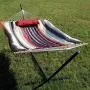 Sunnydaze Cotton Rope Freestanding Hammock with 12 Foot Portable Steel Stand and Spreader Bar, Pad and Pillow Included, Modern Lines