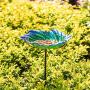 MUMTOP 26 Inch Height Glass Birdbath Birdfeeder with Metal Stake Garden Outdoor Green