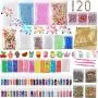120 Pack Slime Making Kits Supplies,Gold Leaf,Foam Balls,Glitter Shake Jars,Fishbowl Beads,Fruit Slices,Fake Sprinkles,Glitter Sequins Accessories, Sugar Papers (Slime Kits)