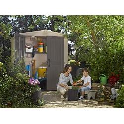 Keter Factor 6x6 Large Resin Outdoor Shed for Patio Furniture, Lawn Mower, and Bike Storage, Beige/Brown