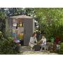 Keter Factor 6x6 Large Resin Outdoor Shed for Patio Furniture, Lawn Mower, and Bike Storage, Beige/Brown