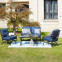 Patio Festival 4 Pices Patio Furniture Conversation Set,Metal Outdoor Furniture Set w/All Weather Cushioned Loveseat,Poolside Lawn Chairs,Coffee Table