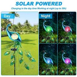 CHINLY Garden Decorations Outdoor, Metal Peacock Decor Solar Garden Lights Stake Waterproof for Patio Yard Pathway (Crystal Lampshade)