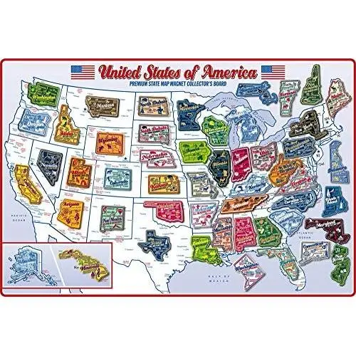 Premium State Magnet Collectors Set - 51 Magnets & Metal Board Premium State Magnet Collectors Set - 51 Magnets & Metal Board