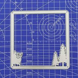 LZBRDY 4.2 Inch Square Frame with Christmas Tree Deer Metal Cutting Dies Background Decor Die Cuts