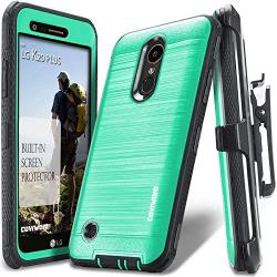 COVRWARE Iron Tank Series Case for LG K20 Plus /K20 V/Harmony/Grace 4G /K10 (2017) Built-in [Screen Protector] Heavy Duty Full-Body Holster Armor [Brushed Metal Texture] Case [Belt Clip], Teal