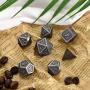 Polyhedral Metal Dices Set Zinc Alloy with Enamel Solid Metal for DND Game, Tabletop RPG, Dungeons and Dragons, Math Teaching, 7 Pieces Dice Set with Black Velvet Bag (New Silver Nickel)