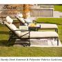 Festival Depot 3 Pieces Patio Outdoor Chaise Lounge Chairs with Cushions Set with Coffee Table Premium Fabric Metal Frame Furniture Garden Bistro Soft Headrests (Khaki)