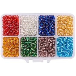 PH PandaHall 1600pcs 6/0 8 Color Glass Seed Beads 4mm Silver Lined Loose Spacer Beads for Jewelry Making DIY Craft Beading