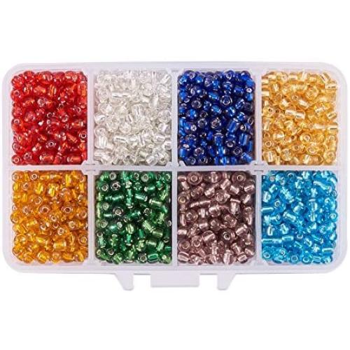 PH PandaHall 1600pcs 6/0 8 Color Glass Seed Beads 4mm Silver Lined Loose Spacer Beads for Jewelry Making DIY Craft Beading
