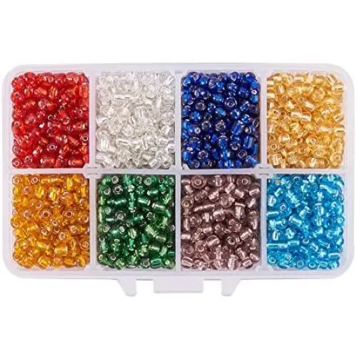 PH PandaHall 1600pcs 6/0 8 Color Glass Seed Beads 4mm Silver Lined Loose Spacer Beads for Jewelry Making DIY Craft Beading