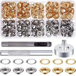 Grommet Kit 100 Sets Grommets Eyelets with 3 Pieces Install Tool Kit, 2 Colors (1/4 Inch Inside Diameter)