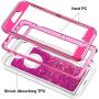 Anuck Case for iPhone 6S Plus Case, for iPhone 6 Plus Case (5.5 inch), 3 in 1 Hybrid Heavy Duty Defender Case Sparkly Floating Liquid Glitter Protective Hard Shell Shockproof TPU Cover - Rose Red