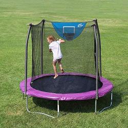 Skywalker Trampolines 8-Foot Jump N’ Dunk Trampoline with Enclosure Net– Basketball Trampoline