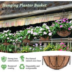 MICGEEK 4 Pack Metal Hanging Planter Basket with Coco Liner, 10 inches Metal Hanging Basket for Flower, Coco Liners for Plants, Hanging Basket for Plants, Garden, Outdoor, Indoorr -HB02 (10 in)