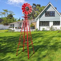 DANGRUUT Upgraded Version 8ft Ornamental Windmills for The Yard Garden, Heavy Duty Metal Weather Vane for Backyard, Outdoor Decor, Ornamental Windmill, Resistant (Red)