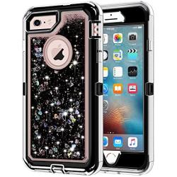 Anuck Case for iPhone 6S Plus Case, for iPhone 6 Plus Case (5.5 inch), 3 in 1 Hybrid Heavy Duty Defender Case Sparkly Floating Liquid Glitter Protective Hard Shell Shockproof TPU Cover - Black