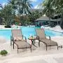 LOKATSE HOME Outdoor Patio Adjustable Metal Chaise Lounge Chair Recliner Set of 2 with 1 Glass Top Bistro Table - Grey LOKATSE HOME Outdoor Patio Adjustable Metal Chaise Lounge Chair Recliner Set of 2 with 1 Glass Top Bistro Table - Grey