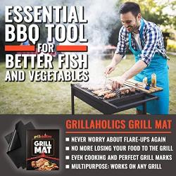 Grillaholics Grill Mat - Set of 2 Heavy Duty BBQ Grill Mats - Non Stick, Reusable, and Easy to Clean Barbecue Grilling Accessories - Lifetime Manufacturers Warranty