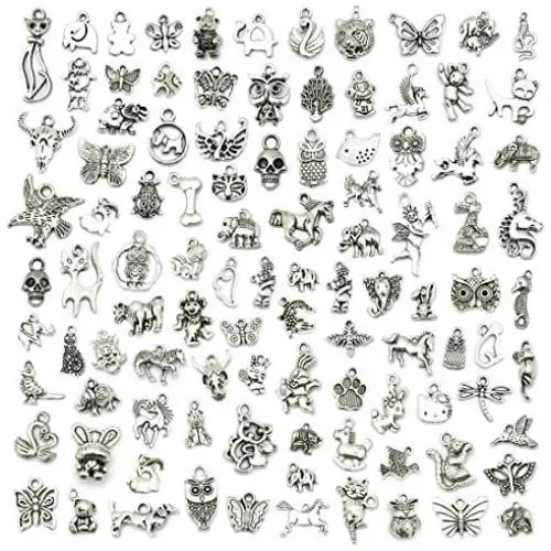 JIALEEY Wholesale 100 PCS Mixed No Repeated Silver Pewter Smooth Metal Charms Pendants DIY for Necklace Bracelet Dangle Jewelry Making and Crafting, Animal Charms JIALEEY Wholesale 100 PCS Mixed No Repeated Silver Pewter Smooth Metal Charms Pendants DIY for Necklace Bracelet Dangle Jewelry Making and Crafting, Animal Charms