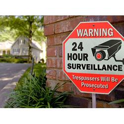 Signs Authority Reflective Warning 24 Hour Surveillance No Trespassing Metal Sign for Home Business Video Security CCTV Camera 12” by 12” Aluminum