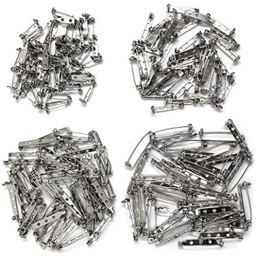 200 Pieces Pin Backs, Sonku Brooch Pin Backs Safety Clasp Bar Pin for Craft Project Corsages DIY Brooch Jewelry and More-4 Sizes(Silver)