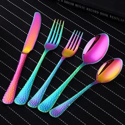 20-Piece Flatware Silverware Set, Bisda Rainbow Stainless Steel Cutlery Sets, Multipurpose Use for Home, Kitchen, Restaurant, Hotel Tableware Utensil Service for 4