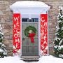 2 Pieces Christmas Porch Sign Christmas Banner Decoration Outdoor Indoor Red Xmas Decor Banner Christmas Door Banner Welcome Christmas Outdoor Sign with Plastic Rod and Hanging Ropes