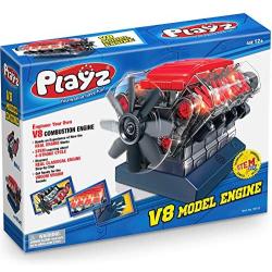 Playz V8 Combustion Engine Model Building Kit STEM Hobby Toy for Kids & Adults with DIY Guide & Realistic Parts Including Timing Belt, Cylinder Heads, Spark Plugs, Pistons, Ignition Wires, and More