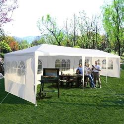 Tangkula 10x30 Outdoor Canopy Tent Heavy Duty Party Wedding Event Tent Sturdy Steel Frame with 5 Removable Sidewalls Waterproof Sun Snow Rain Shelter Gazebo Canopy Tent, White