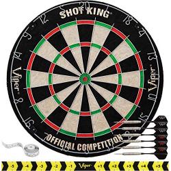 Viper by GLD Products Shot King Regulation Bristle Steel Tip Dartboard Set with Staple-Free Bullseye, Galvanized Metal Radial Spider Wire; High-Grade Compressed Sisal Board with Rotating Number Ring, Includes 6 Darts, Black, 17.75 inch