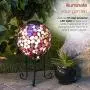 Alpine Corporation Outdoor Solar Powered Pink Glass Mosaic Gazing Globe with LED Lights and Metal Stand, Violet