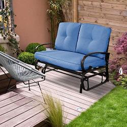 Giantex Loveseat Outdoor Patio Rocking Glider Cushioned 2 Seats Steel Frame Furniture (Navy)