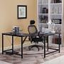 DlandHome L-Shaped Computer Desk 59 inches x 59 inches, Composite Wood and Metal, Home Office PC Laptop Study Workstation Corner Table with CPU Stand, Black and Black Legs, ZJ02-BB