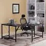 DlandHome L-Shaped Computer Desk 59 inches x 59 inches, Composite Wood and Metal, Home Office PC Laptop Study Workstation Corner Table with CPU Stand, Black and Black Legs, ZJ02-BB