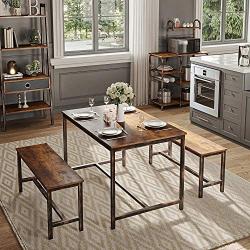 Rolanstar Rustic Dining Table for 4 People, Kitchen Table with Metal Frame, Industrial Style, for Living Room, Dining Room