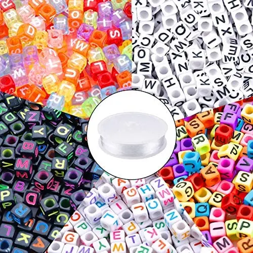 1400pcs 5 Color Acrylic Alphabet Cube Beads Letter Beads with 1 Roll 50M Crystal String Cord for Jewelry Making(6mm) 1400pcs 5 Color Acrylic Alphabet Cube Beads Letter Beads with 1 Roll 50M Crystal String Cord for Jewelry Making(6mm)