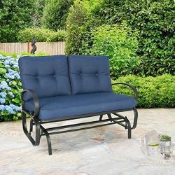 Patio Glider Bench Loveseat Outdoor Cushioed 2 Person Rocking Seating Patio Swing Chair, Navy