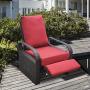 Outdoor Resin Wicker Patio Recliner Chair with Cushions, Patio Furniture Auto Adjustable Rattan Sofa, UV/Fade/Water/Sweat/Rust Resistant, Easy to Assemble (Red)