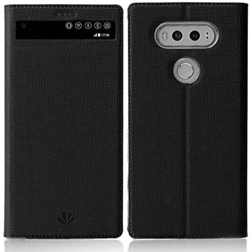 LG V20 case,Feitenn Premium Flip Leather PU Wallet View Window Smart Case Stand Kicstand Card Holder Magnetic Closure TPU Bumper Slim fit Cover case for LG V20 (Black)