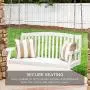 Best Choice Products 48in 3-Seater Hanging Porch Swing Acacia Wood Curved Back Bench Outdoor Patio Conversation Furniture for Yard, Patio, Deck w/Mounting Chains – White
